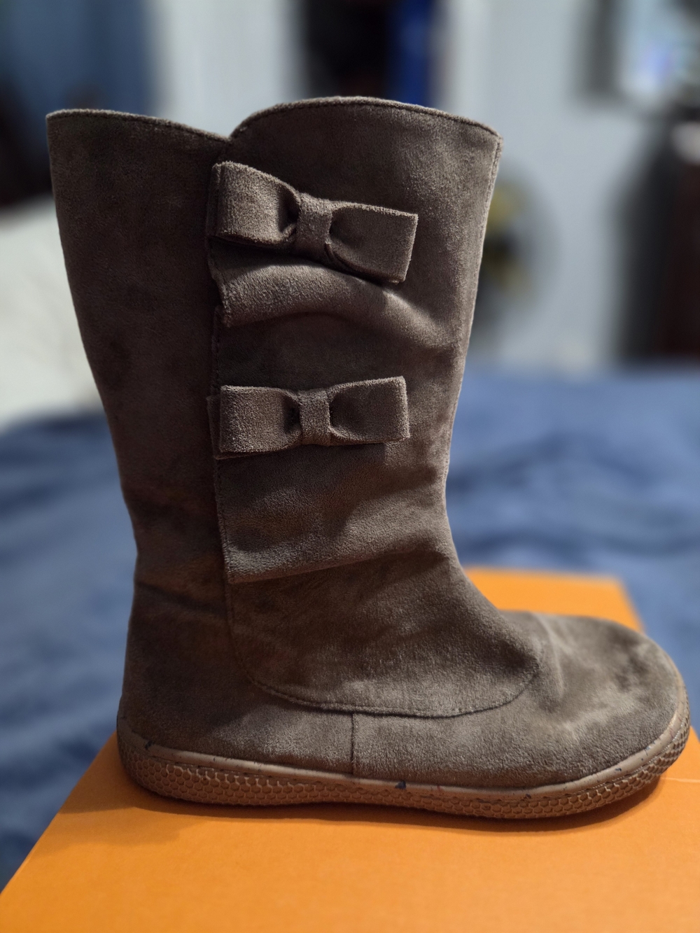Livie & Luca Girls' Brown Suede Bow Mid-Calf Boots